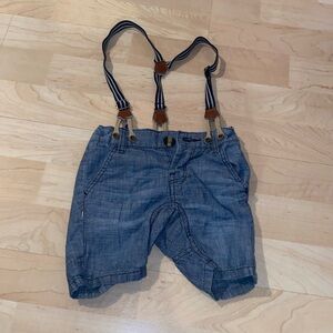 Lindex baby - denim shorts with suspenders - 2-4 months